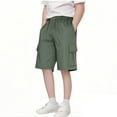thumbnail image 1 of JTSRKL Boys Girls Cargo Shorts Loose Lightweight Casual Solid Drawstring Long Bermuda Shorts Knee Length Wide Leg Short Pants with Pockets Green 7-8 Years, 1 of 6