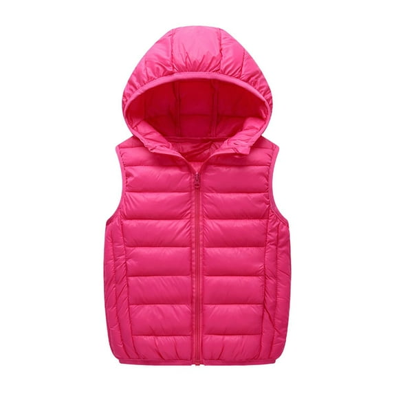 JTSRKL Boys Girls Light Weight Down Hooded Vest, Cute Kids Lightweight Sleeveless Hoodie Outwear Jacket, Boys Girls Puffer Down Vest Hot Pink 12-13 Years