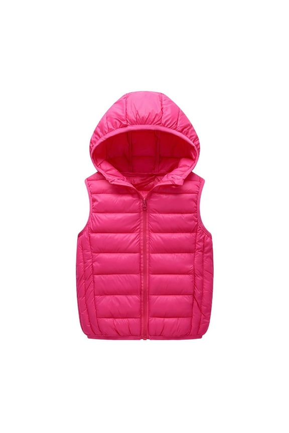 Boys Girls Light Weight Down Hooded Vest, Cute Kids Lightweight Sleeveless Hoodie Outwear Jacket, Boys Girls Puffer Down Vest Hot Pink 13-14 Years