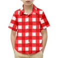 thumbnail image 1 of JTSRKL Boys Short Sleeve Plaid T-Shirts Loose Fit Casual Summer Button Down Shirts Lightweight Comfy Basic Cotton Tops with Pockets Red 5-6 Years, 1 of 7