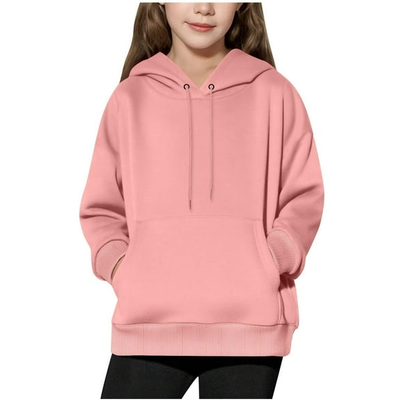 JTSRKL Children's Hoodie Tops Lightweight Casual Fall Long Sleeve Hooded Pullover Sweatshirts Loose Oversized Soft Cotton Basic Teens Girls Outfit Clothes with Pockets Pink 9-10 Years