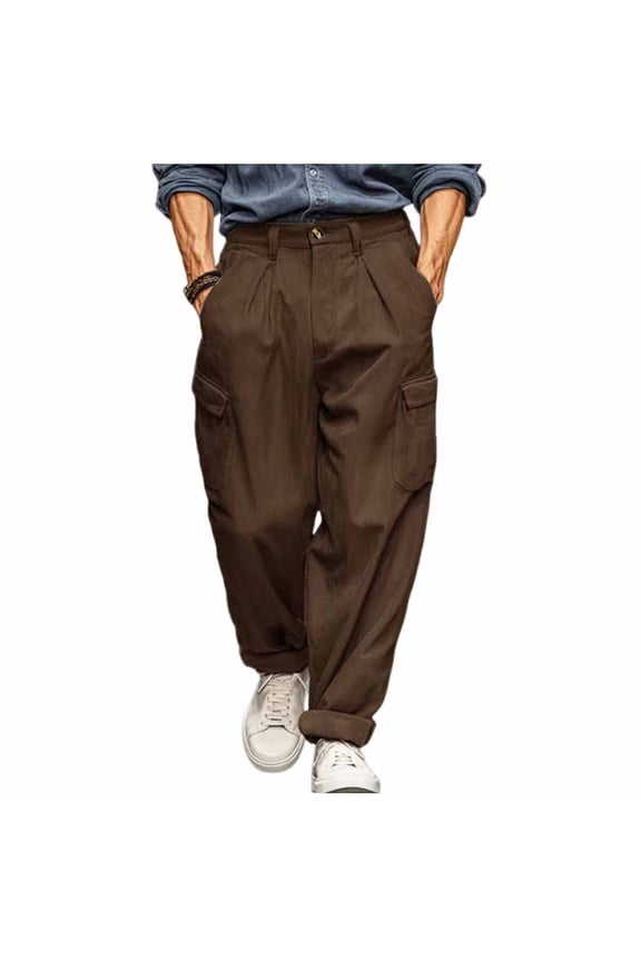 Corduroy Cargo Pants for Men Drawstring Elastic Waist Multi Pocket Button Fly Short Pants Outdoor Hiking Casual Work Daily Bottoms