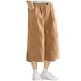 thumbnail image 1 of JTSRKL Cotton Linen Shorts for Girls Loose Fit Knee Length Bermuda Shorts Casual Wide Leg Elastic Waist Workout Shorts with Pockets Khaki 12-13 Years, 1 of 8
