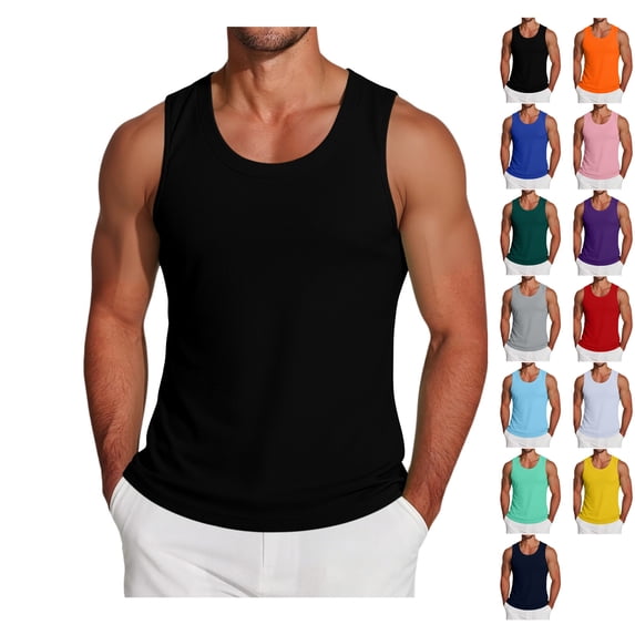 JTSRKL Crewneck Curved Hem Tank Tops for Men UPF Sun Protection Quick Dry Shirts Muscle Fit Gym Training Summer Sleeveless Tops
