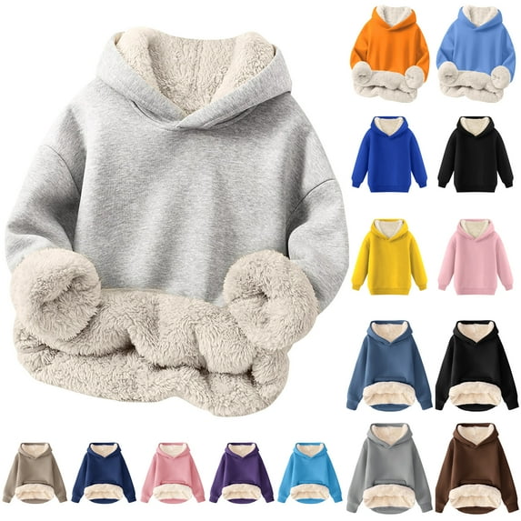 JTSRKL Cute Boys Girls Fleece Lined Sherpa Hoodie Unisex Kids Plush Thick Warm Winter Hoodies Pullover Hooded Sweatshirt Sweater Tops Blue 7-8 Years