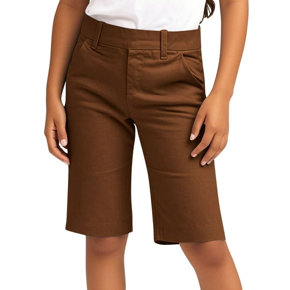 JTSRKL Cute Girls Bermuda Shorts Trendy 2025 Casual Summer High Waisted Chino Uniform Shorts Straight Leg Hiking Vacation Outfits Brown 12-13 Years