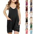 thumbnail image 1 of JTSRKL Cute Kids Girls Jumpsuits Casual Solid Color Summer Sleeveless Spaghetti Strappy Shorts Jumpsuit Loose Fit Rompers Teens Outfit Clothes with Big Pockets Watermelon Red 11-12 Years, 1 of 6