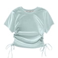thumbnail image 1 of JTSRKL Cute Kids Girls Short Sleeve Ruched Tops Cute Crop Tops Trendy Summer Drawstring Crewneck Basic Athletic Workout Tee T Shirt Blue 6-7 Years, 1 of 4