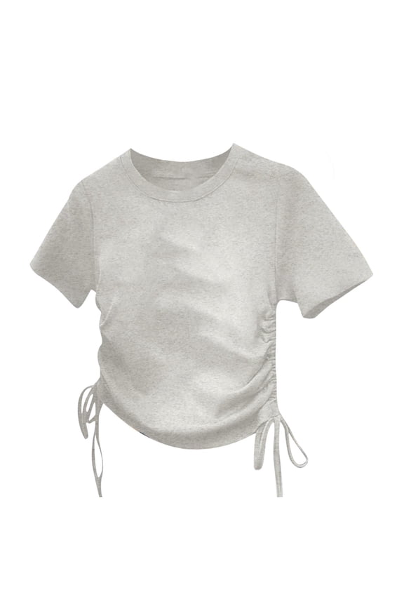 Cute Kids Girls Short Sleeve Ruched Tops Cute Crop Tops Trendy Summer Drawstring Crewneck Basic Athletic Workout Tee T Shirt Gray 6-7 Years