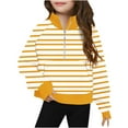 thumbnail image 1 of JTSRKL Cute Kids Girls Striped T-Shirts Spring Fashion Long Sleeve Casual Half Zip up Stand Collar Pullover Tops Loose Lightweight Comfy Workout Tees Sweatshirt with Pockets Yellow 11-12 Years, 1 of 4