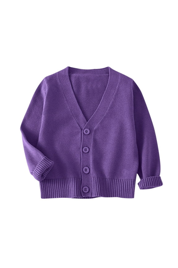 Cute Toddler Kids Boys Girls Open Front Cardigans Fall Lightweight Thin Long Sleeve Button Down V Neck Cardigan Sweater Tops Purple 4-5 Years