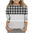 thumbnail image 1 of JTSRKL Fall Shirts Teen Girls Cute 3/4 Lenght Sleeve Plaid Striped Color Block Print Crewneck Basic Workout Tees Shirt Loose Fit Cotton Tunic Blouse Tops Gray 5-6 Years, 1 of 5