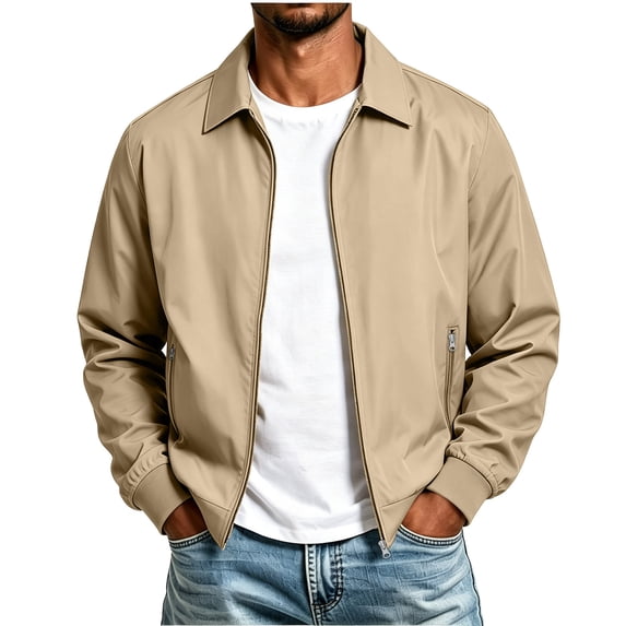 JTSRKL Full Zip Track Jacket for Men Laydown Collar Casual Stylish Golf Office Tops Work Windbreaker Daily Comfort Soft Fit Bomber Coat