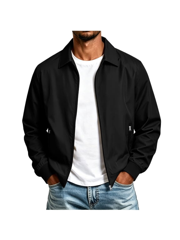 Full Zip Track Jacket for Men Laydown Collar Casual Stylish Golf Office Tops Work Windbreaker Daily Comfort Soft Fit Bomber Coat
