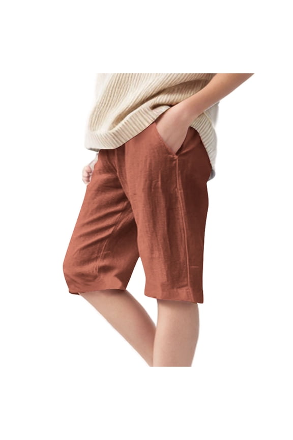 Girls Bermuda Shorts Casual Summer Beach Drawstring Elastic High Waist Baggy Shorts with Pocket Knee Length Loose Cute Vacation Short Brown 4-5 Years