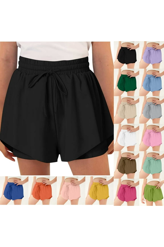 Girls Butterfly Shorts Flowy Dance Athletic 2 in 1 Cheer Skorts Casual Drawstring Elastic Waist Flutter Skirt Running Preppy Clothes for Kids Teen Navy 12-13 Years