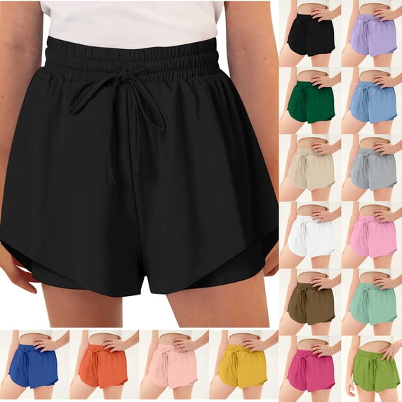 JTSRKL Girls Butterfly Shorts Flowy Dance Athletic 2 in 1 Cheer Skorts Casual Drawstring Elastic Waist Flutter Skirt Running Preppy Clothes for Kids Teen White 10-11 Years