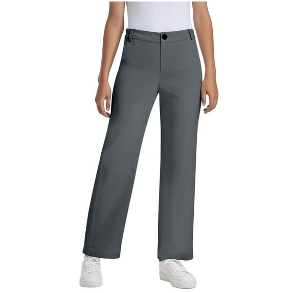 JTSRKL Girls High Waisted Uniform Pants Kids Wide Straight Leg Dress Pants Casual Trousers with Pockets Gray 15-16 Years