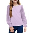 thumbnail image 1 of JTSRKL Girls Long Sleeve Shirt with Ruffle Cuffs Polka Swiss Dots Trendy Solid Color Kids Girls Pullover Shirts Cute Crewneck Girls Top Purple 5-6 Years, 1 of 3