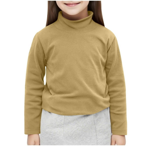 JTSRKL Girls Mock Turtleneck Sweaters Fashion Teens Long Sleeve Solid Color Basic Pullover Sweatshirts Loose Fit Cotton Blouse Khaki 3-4 Years