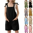 thumbnail image 1 of JTSRKL Girls Romper Sleeveless Casual Solid Color Adjustable Tie-Up Strap Short Jumpsuits Loose Fit Overalls Cute Summer Outfit Clothes with Pocket Pink 13-14 Years, 1 of 8