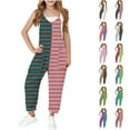 thumbnail image 1 of JTSRKL Girls Striped Jumpsuits Cute Summer Sleeveless Spaghetti Strappy Long Pants Kids Overalls Loose Fit Casual Color Block Print Rompers with Side Pockets Dark Green 5-6 Years, 1 of 9