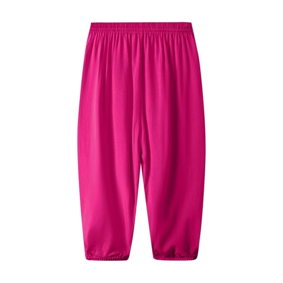 JTSRKL Girls Summer Lightweight Baggy Joggers Loose Lightweight Comfy Wide Leg Sweatpants Cinched Bottom Hip Hop Dance Pants Hot Pink 2-3 Years