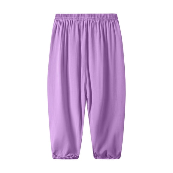JTSRKL Girls Summer Lightweight Baggy Joggers Loose Lightweight Comfy Wide Leg Sweatpants Cinched Bottom Hip Hop Dance Pants Purple 4-5 Years
