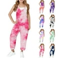thumbnail image 1 of JTSRKL Girls Summer Long Jumpsuits Casual Tie Dye Gradient Print Sleeveless V Neck Spaghetti Strappy Rompers Loose Overall Pants with Big Pockets Kids Outfit Clothes Purple 9-10 Years, 1 of 9