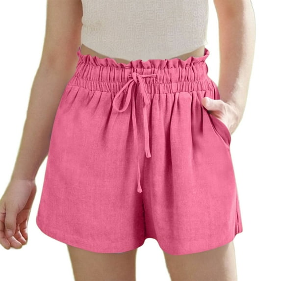 JTSRKL Girls Summer Shorts Casual Kids Wide Leg Comfy Boho Smoked Elastic High Waisted Pull On Paperbag Drawstring Shorts with Pockets Hot Pink 11-12 Years