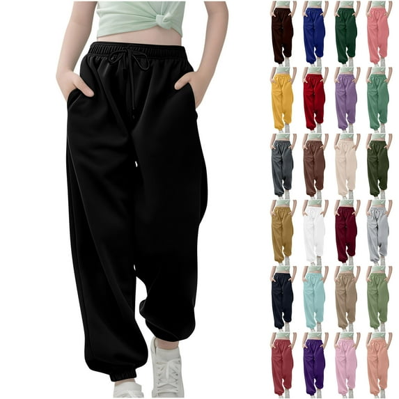 JTSRKL Girls Sweatpants Kids Soft Cotton Casual Solid Color Drawstring Elastic Waist Baggy Joggers Athletic Pants with Pockets for Teen Girls Dark Green 3-4 Years