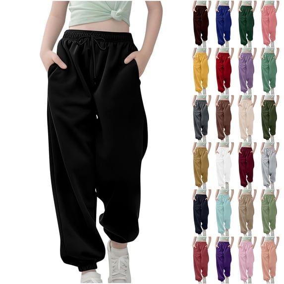 JTSRKL Girls Sweatpants Kids Soft Cotton Casual Solid Color Drawstring Elastic Waist Baggy Joggers Athletic Pants with Pockets for Teen Girls Wine 3-4 Years