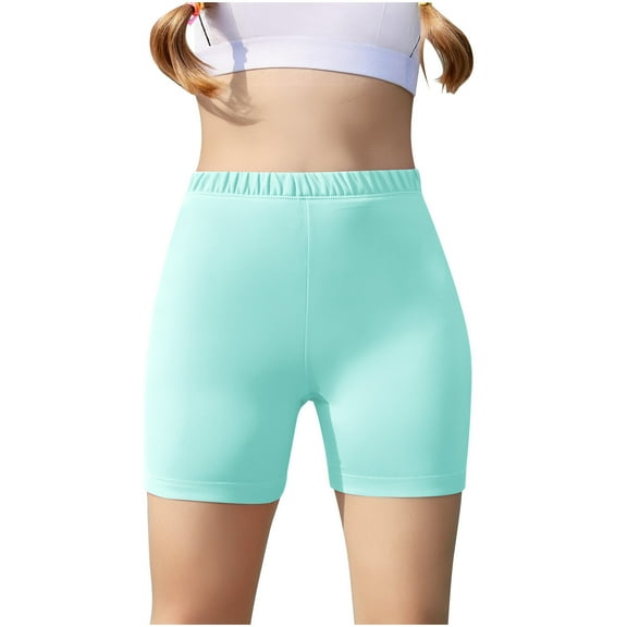 JTSRKL Girls Yoga Shorts, Kids Basic Cotton Biker Athletic Running Cheer Dance Workout Shorts Soft Tummy Control High Waist Short Pants Mint Green 11-12 Years