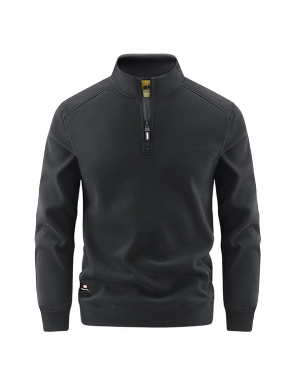Half Zip Dralon Pullover for Men Solid Stand Collar Spliced Thermal Long Sleeve Tops Warm Cozy Soft Comfortable Relaxed Fit Sweaters