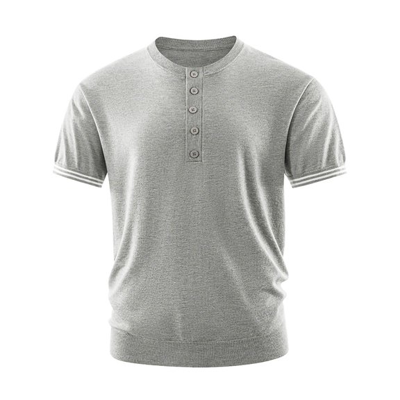 JTSRKL Henley Long Sleeve Ribbed Shirts Snap Button Plain Textured Lightweight Tops Moisture Wicking Casual Golf Style Pullover Tees Gray XXL
