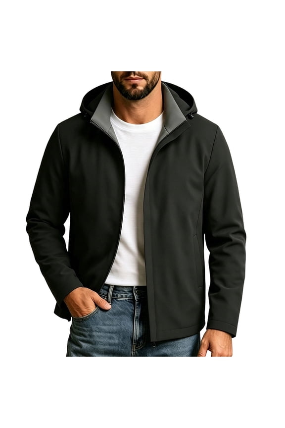 Hooded Softshell Zip Jackets for Men Waterproof Fleece Lined Lightweight Stylish Outerwear Outdoor Winter Casual Hiking Streetwear Coats