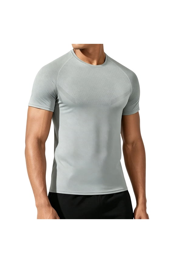 Ice Silk Short Sleeve Tops for Men Crew Neck Soft Breathable Cool Touch Athletic Tees Quick Dry Moisture Wicking Training Shirts Army Green L