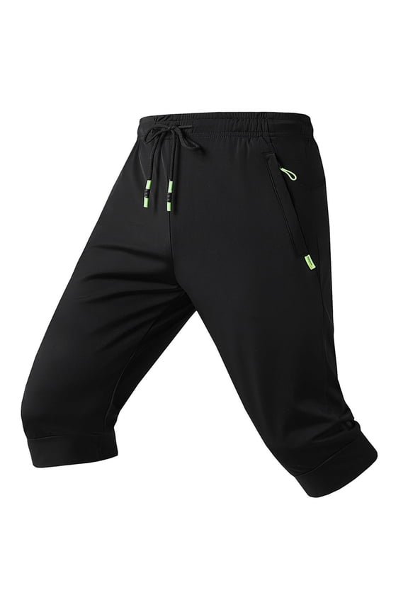 Ice Silk Sports Capri Shorts for Men Drawstring Elastic Waist Pockets Stretch Bottoms Breathable Active Fit Daily Cooling Trousers