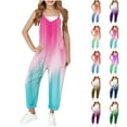thumbnail image 1 of JTSRKL Jumpsuits for Kids Teen Girls Cute Summer Tie Dye Gradient Print Sleeveless Spaghetti Strappy Rompers Loose Fit Casual Long Romper Overalls with Pockets Blue 9-10 Years, 1 of 9