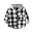 thumbnail image 1 of JTSRKL Kids Boys Girls Flannel Hooded Plaid Shirts Lightweight Casual Fall Long Sleeve Patchwork Button Down Hoodie Outwear Jackets with Pockets Black 4-5 Years, 1 of 6