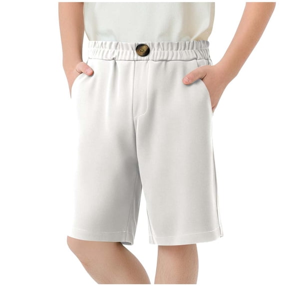 JTSRKL Kids Boys Girls Golf Shorts Teens School Uniform Elastic Waist Flat Front Dress Short with Pockets White#01 13-14 Years