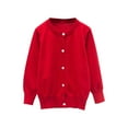 thumbnail image 1 of JTSRKL Kids Boys Girls Long Sleeve Cable Knit Sweaters Loose Lightweight Casual Button Down Cardigan Sweater Tops Fall Cardigan Outwear Jacket Red 5-6 Years, 1 of 3
