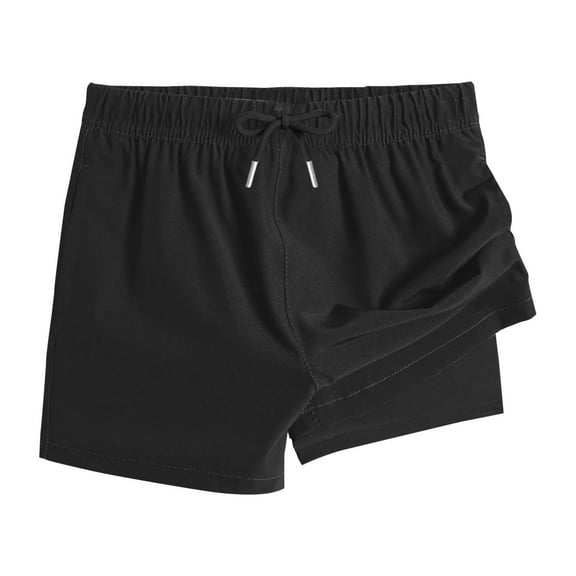 JTSRKL Kids Boys Swim Trunks with Boxer Brief Liner Teen Boys Swimwear Quick Dry Drawstring Elastic Waist Bathing Suit Toddler Swim Trunks with Pockets Black 10-11 Years