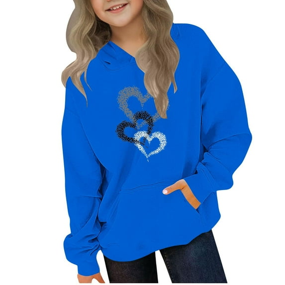 JTSRKL Kids Girls Boys Heart Hoodies Lightweight Casual Fall Long Sleeve Funny Printed Hooded Sweatshirts Loose Fit Comfy Pullover Tops with Pockets Blue 9-10 Years