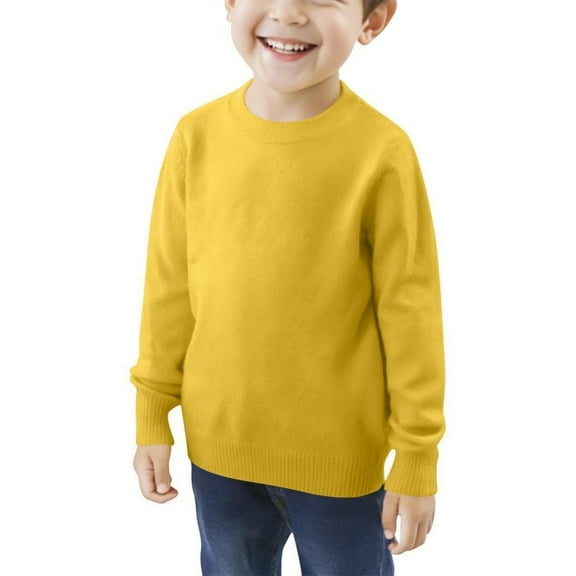 JTSRKL Kids Girls Fall Sweaters Lightweight Casual Solid Color Long Sleeve Crewneck Knitted Cute Pullover Sweaters Jumper Tops Yellow 3-4 Years