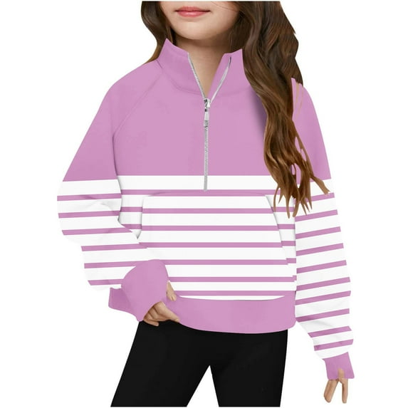 JTSRKL Kids Girls Long Sleeve Striped Color Block Print T-Shirts Loose Lightweight Casual Graphic Holiday Pullover Tops Trendy Soft Cotton Athletic Pocket Sweatshirts Pink 7-8 Years