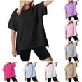 thumbnail image 1 of JTSRKL Kids Girls Oversized T Shirts Trendy Solid Color Crewneck Short Sleeve Casual Preppy Teens Summer Tops Lightweight Loose High Low Blouse Gray 9-10 Years, 1 of 6