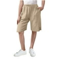 thumbnail image 1 of JTSRKL Linen Bermuda Shorts for Girls Cute Knee Length Casual Button Side Slit Summer Cotton Capri Pants Lightweight Beach Shorts with Pockets Khaki 5-6 Years, 1 of 7