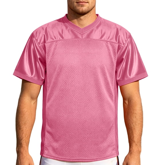 JTSRKL Men's Blank Football Jerseys Solid V Neck Mesh Breathable Short Sleeve Athletic Tops Loose Fit Sports Training Practice Uniform Tees Pink XXL