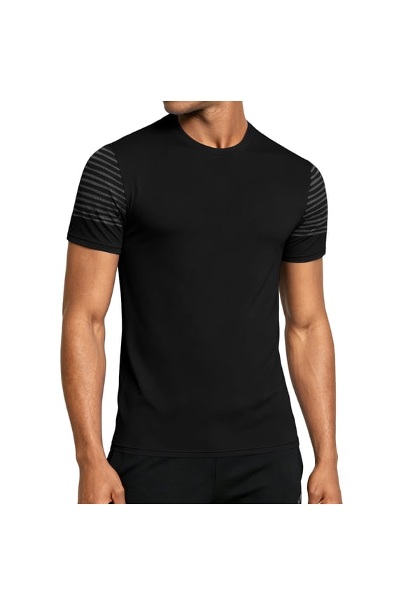 Men's Crew Neck Elastic Tees Basic Curved Hem Cooling Stretchable Short Sleeve Tops Quick Dry Summer Running Fitness Training Shirts Black M